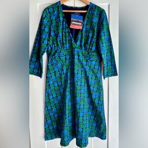 Patagonia NWT Margot Dress Blue Green Botanical Print A-Line Size XL Gorpcore